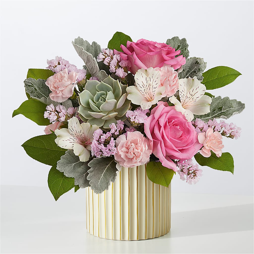 Dusty Rose Bouquet with Ivory Vase – HILL'S FLOWERS AND EVENTS, San Jose CA
