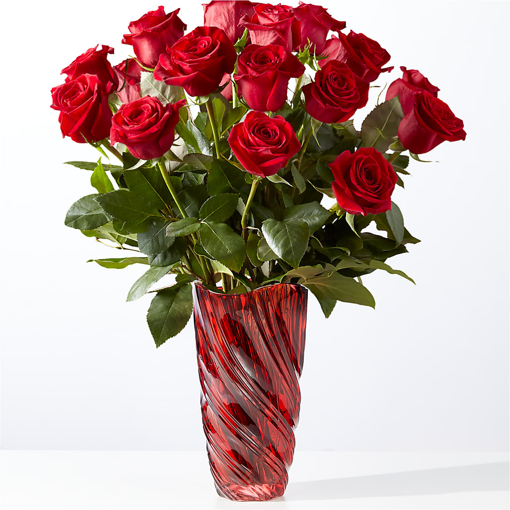 Classic Love Red Rose Bouquet with Luxe Swirl Vase – HILL'S FLOWERS AND EVENTS, San Jose CA