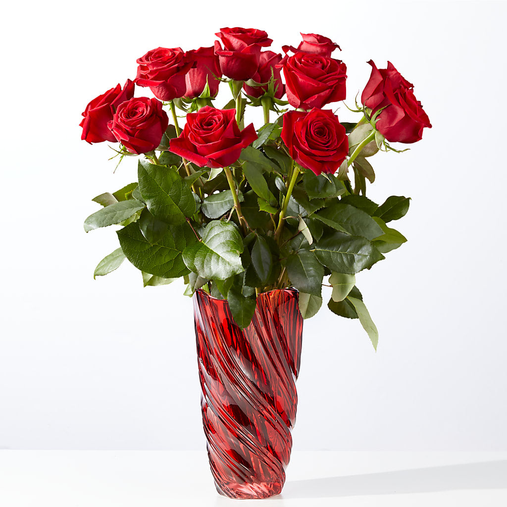 Classic Love Red Rose Bouquet with Luxe Swirl Vase – HILL'S FLOWERS AND EVENTS, San Jose CA