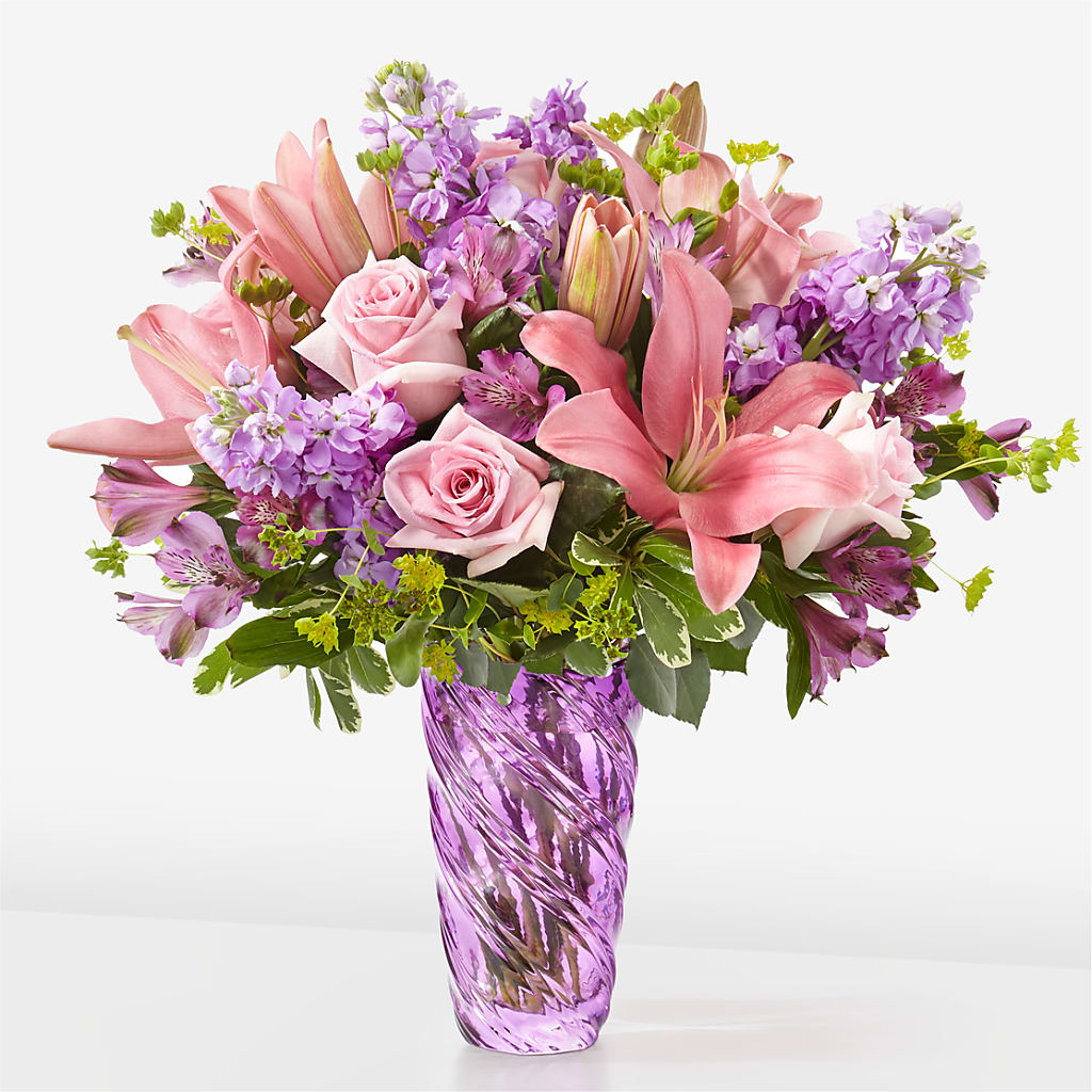Precious Petals Bouquet with Luxe Swirl Vase – HILL'S FLOWERS AND EVENTS, San Jose CA