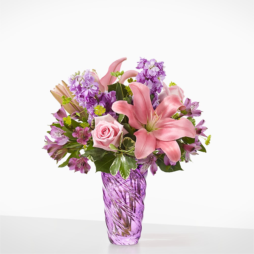 Precious Petals Bouquet with Luxe Swirl Vase – HILL'S FLOWERS AND EVENTS, San Jose CA