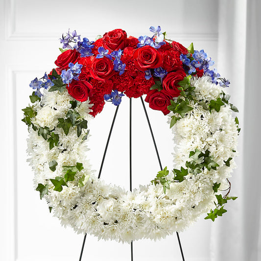 Patriotic Passion Wreath – HILL'S FLOWERS AND EVENTS, San Jose CA