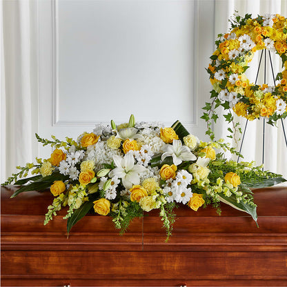 Golden Harmony Casket Spray – HILL'S FLOWERS AND EVENTS, San Jose CA