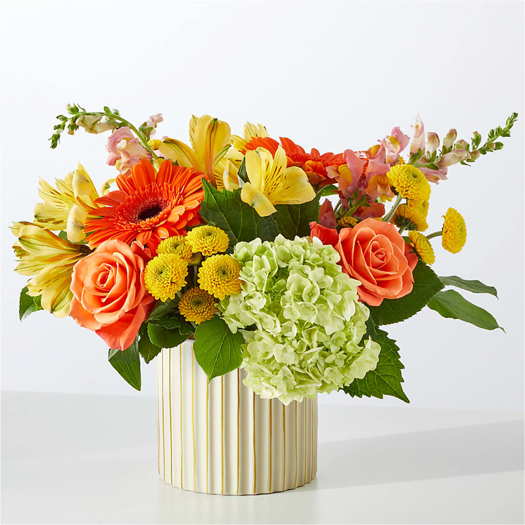 Autumn Sunshine Bouquet with Ivory Vase – HILL'S FLOWERS AND EVENTS, San Jose CA
