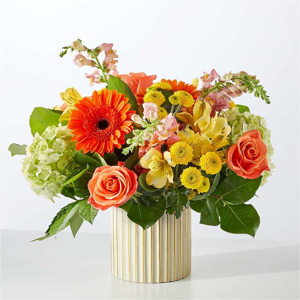 Autumn Sunshine Bouquet with Ivory Vase – HILL'S FLOWERS AND EVENTS, San Jose CA