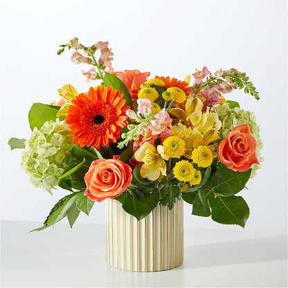 Autumn Sunshine Bouquet with Ivory Vase – HILL'S FLOWERS AND EVENTS, San Jose CA